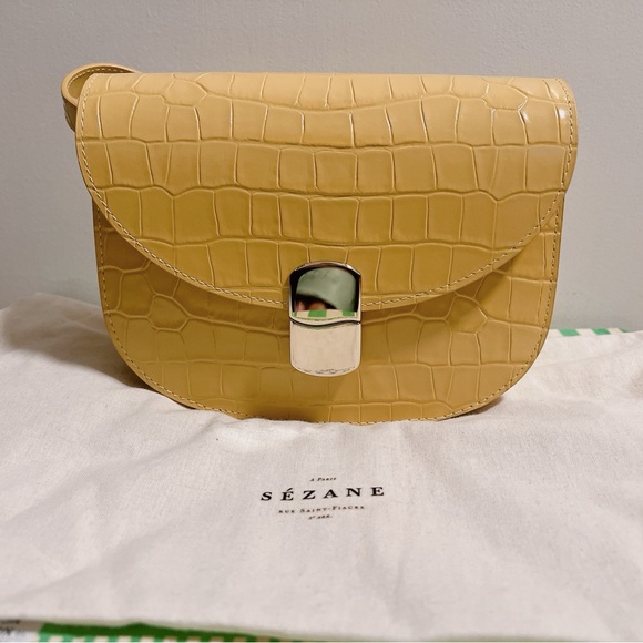 Sezane Claude Buttercup Crocodile Print Bag - Picture 2 of 9